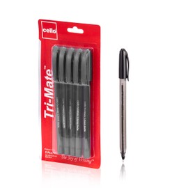 Cello Ballpoint Pens, Tri-Mate Medium Point Biros Multipack Pens | 1.0mm Ball Point Pens Writing | Pack of 5 (Black)
