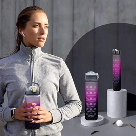 LITTLELAGOON Water Bottle 3 Pc Set with Straw 2L 300ml 900ml | Leak Proof BPA Free Motivational Drinking Bottles with Time Marker | Perfect for Sports School Office Gym Yoga Cycling for Kids Adults