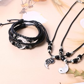 Cupimatch YinYang Couple Chain Bracelet Tai Chi Pendant Couple Necklace Bracelets Friendship Chain for Him and Him 2 Lovers Couples Jewellery Men Women Gift for Partner Couples, Metal, No Gemstone