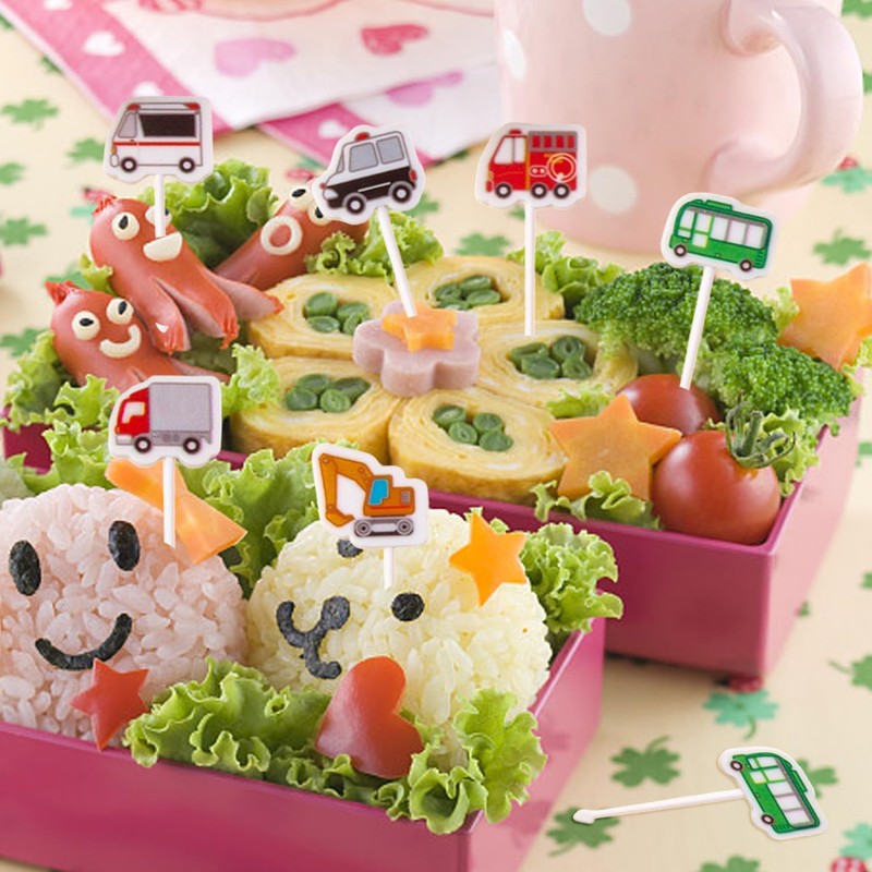 30 Car Fruit Forks, Creative Cartoon Fruit Signs, Children's Bento
