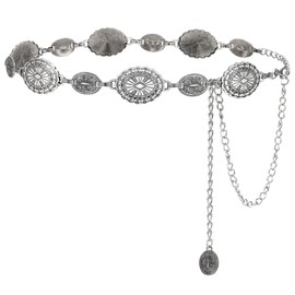 LEACOOLKEY Womens Western Boho Chain Belt for Jeans Dress Turquoise Concho Cowgirl Belt Country Vintage Adjustable Metal Chain Belt,Fit for Waist up to 34"