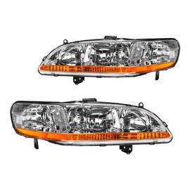 Torchtree Headlight Assembly for 1998-2002 Accord, Amber Reflctor Clear Lens Chrome Housing, OE Style Replacement Headlight Assembly