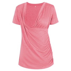 Liu & Qu Womens Maternity Nursing Tops Short Sleeve Breastfeeding Shirts Heather V Neck Clothes