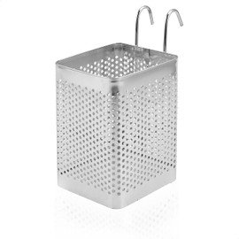 Dishwasher Chopstick Basket – 2.75" x 2.75" x 3.93" Stainless Steel Utensil Holder | Rust-Resistant Perforated Caddy with Hooks for Organizing Chopsticks, Straws, Teaspoons, and Small Kitchen Tools