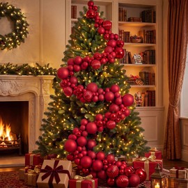 5.9 ft Christmas Ball Garland Ornaments Bauble Garland Glitter Shatterproof Christmas Tree Ball Ornaments for Xmas Party Supplies Indoor Outdoor Decoration(Red)