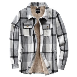 Elesuit Women's Flannel Plaid Shacket Long Sleeve Sherpa Lined Jackets Button Down Shirts Jacket Coats Light Grey Medium
