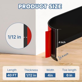 VUAOHIY Black Wall Molding Trim, 4 Inch x 40 FT Vinyl Baseboard Trim - Peel and Stick Self-Adhesive, Flexible Cove Base Design Prevents Scuffs and Easy to Clean