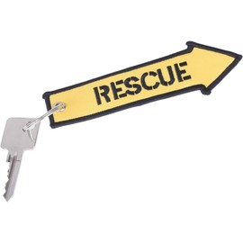 RESCUE Yellow Arrow Direction Point Pointer Canopy Door Handle Pilot Flying Flyer Airplane Flight Crew Captain Aircrew Airport Drone Lover Air Passion Aircraft Keychain Key Tag Chain Fob Ring