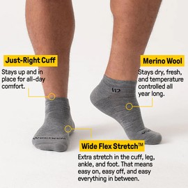 Wide Open No Show Men's Socks - Merino Wool Socks for Men, Everyday Wide Socks, Ankle Socks for Wide Feet - Denim, XL