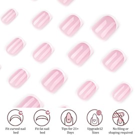 French Tip Press on Nails - 24Pcs Square False Nails Short - Nude Pink French Fake Nail - Glossy french Nail Tips with Nail Glue - Squoval Stick on nails for Women Girls