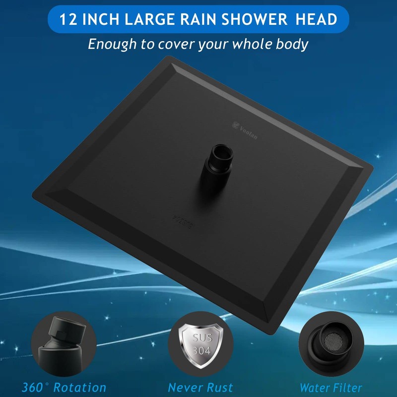 Voolan All Metal Shower Head with Extension Arm, Stainless Steel