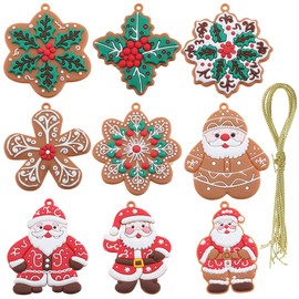 SUNNYCLUE 1 Box 9Pcs Christmas Ornament Set Santa Claus Snowflake Wreath Xmas Tree Decorations Plastic Winter Ornaments Mini Christmas Ornaments for Christmas Tree Home Party Hanging Supplies