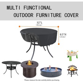 Round Table Cover Waterproof 600D Suitable for Patio Round Table，Anti-Fading Cover for Outdoor Furniture Round Table (Round: 32"D X 12"H)