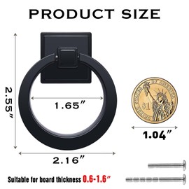 Ruiao 2-1/2 inch Solid Cupboard Knobs Zinc Alloy Vintage Ring Cabinet Pulls for Kitchen, Dresser Drawer Knobs with Screws (4, Black)