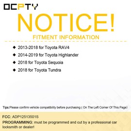 OCPTY 1 X Flip Key Entry Remote Control Key Fob Transmitter Replacement for 2013 2014 2015 2016 2017 2018 2019 for Toyota RAV4 HIGHfor Lander 3 Buttons 315 Mhz