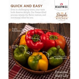 READYWISE - Simple Kitchen, Dried Bell Peppers, 153 SERVINGS, MRE, Gluten Free, Bell Peppers, Green and, Red Bell Pepper, Canned Vegetables, Camping, Survival Food, #10 Can