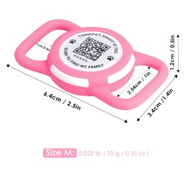 ThinkPet AirTag Dog Collar with QR Code, Smart Pet ID Tag, Dual Loop Tracker Holder with Smart QR Code, Waterproof, Dustproof, Silent Airtag Holder, Middle Pink