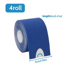 4 Roll Kinesiology Tape 5m Extra Sticky Kinesiology Tape Elastic Muscle Support Tape Waterproof Athletic Physio Muscles Strips Breathable for Exercise, Sports & Injury Recovery Royal Blue