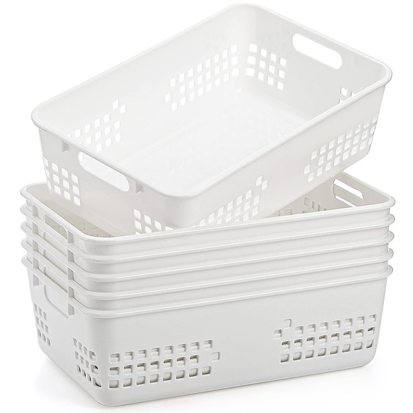 Jucoan 6 Pack White Plastic Storage Baskets, 12 X 7.5