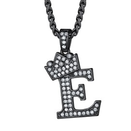 Richsteel E Necklace For Men Letters Pendant Hip Hop Chain Black Initial Pendant Boys Diamond Necklaces