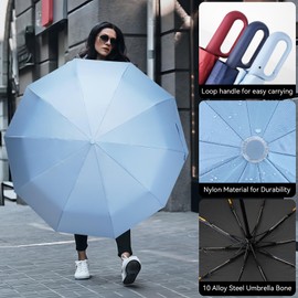 Cooloutdoors Folding & Inverted Umbrella, Outdoor Travel Umbrella, 46 Inch Portable Reverse Folding Umbrella，Windproof Folding Umbrella for Men and Women .(Light blue)