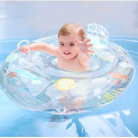 Swimmaba SW160SE Ocean Baby Swim Seat, Safety Design, 2 Layers, For Ages 6 Months - 3 Years, Extra Large 29.5 inches (75 cm), Wide Size, Transparent to See Underwater, Firm, Stable Float, For Children, Baby Float with Handles, For Water Play, Outdoors, Pools and Beaches