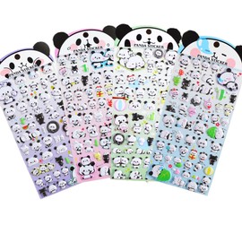 DERAYEE Reward Seal, Glitter Sticker, 3D 3D Panda, Reward Sticker, Notebook, Sticker, Gift, Cute, Smartphone Decoration, 3D Sticker, 4 Sheets (Panda Pattern)