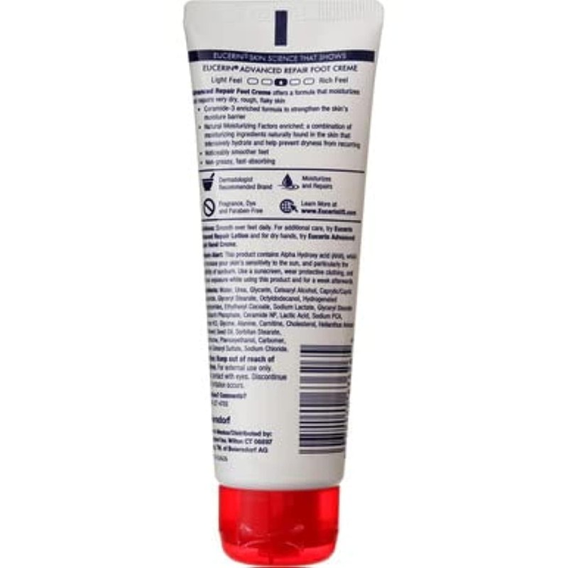 Eucerin Advanced Repair Foot Cream, Very Dry Skin, Light, Fragrance-Free,