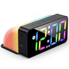 GlasFlength Digital Alarm Clock, RGB Coloured Alarm Clock Children with Night Light, Dimmable Alarm Clock with Snooze, Voice Control Function, Temperature Display, LED Digital Clock for Boys Girls