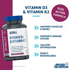 Applied Nutrition – Vitamin D3 & K2 – High Dose Formula – Best Immune Support – Best Bone & Muscle Function – Calcium Optimization & Highly Bioavailable (60 Capsules – 30 Servings)