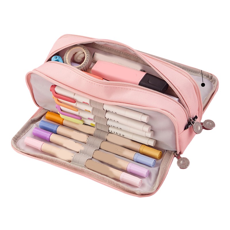 Pencil Pouch With 3 Compartments Large Capacity Double Opening Soft