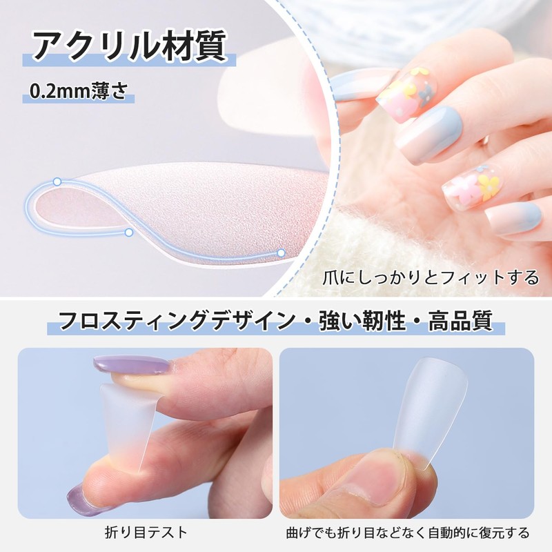 Nail Tips, Ultra Thin, Set of 300, 15 Sizes, Pre-Sanded,