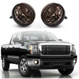 ECOTRIC Fog Lights Lamps Compatible with 2007-2013 GMC Sierra 1500 & 2007-2014 Sierra 2500HD 3500HD Replacement for 25831948, 25831949, GM2592161, GM2593161 - Smoke Lens