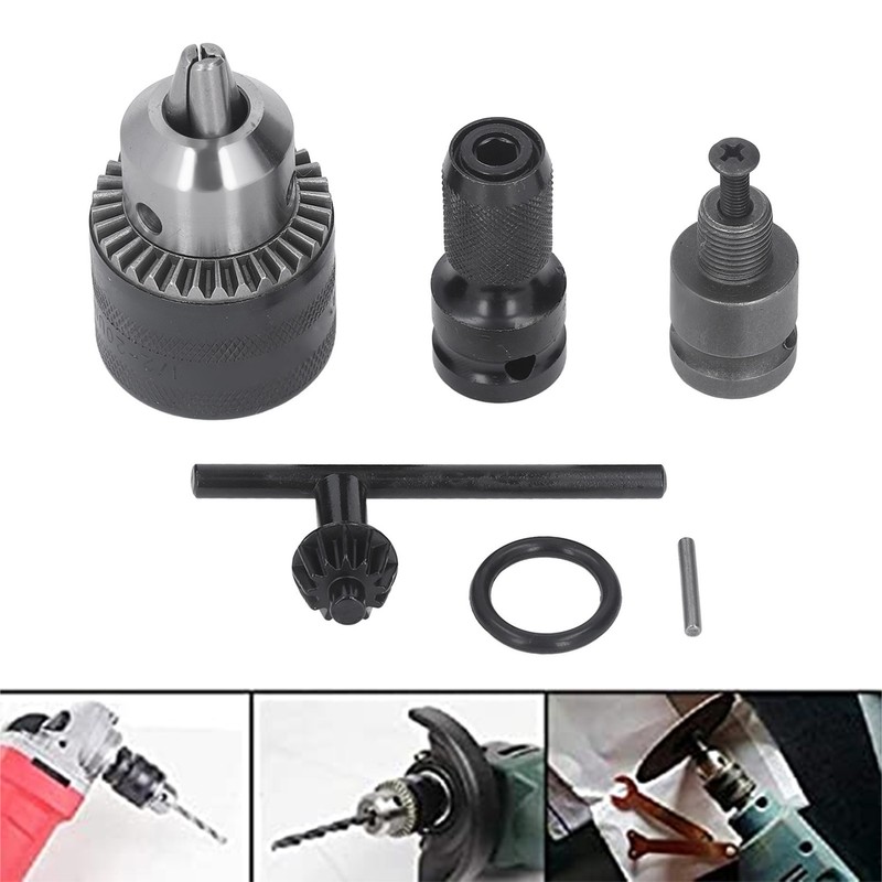 3 Jaw Drill Chuck 1/16‑1/2in with Tightening Key for Impact