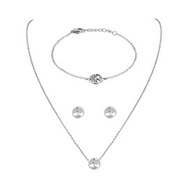 JewelryWe Jewellery Women's Bracelet Necklace Earrings Jewellery Set Stainless Steel Cross Tree of Life Lock Pendant with Chain, Bracelet & Stud Earrings Set for Women Girls Silver/Gold, Stainless