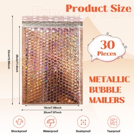 Loccmat 30 Pcs Holographic Bubble Mailers,11 x 7 Inch Metallic Bubble Mailers,Poly Padded Envelopes,Waterproof Shipping Bags,Self Sealing Thicken Cushion Envelopes for Mailing,Packing,Small Business