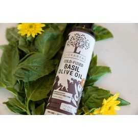 Basil Extra Virgin Olive Oil - Greek Cold Fused Basil EVOO - 2020 Global Award Winner - Single Sourced - Cold Pressed - First Pressed - 8.45oz - No Artificial Flavor