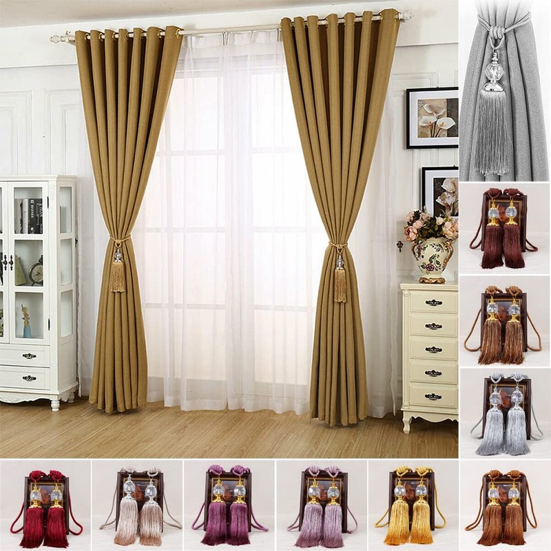 2PCS Luxury Curtain Holdbacks Rope Tie Backs Tassel Tiebacks Beaded