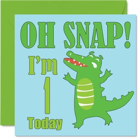 1st Birthday Card Boy - Oh Snap! Crocodile - Happy Birthday Card 1 Year Old Boy, Boys Cards for Him, 5.7 x 5.7 Inch Greeting Card for Son, Brother, Grandson, Nephew, Cousin, God Son, First Birthday