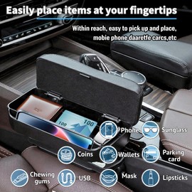 Car Armrest Storage Box, Car Seat Gap Filler, Car Armrest Cushion Provides Comfortable Elbow Support, Adjustable Height Automotive Consoles & Organizers for Phones, Keys, Adapts to Most Models (Black)