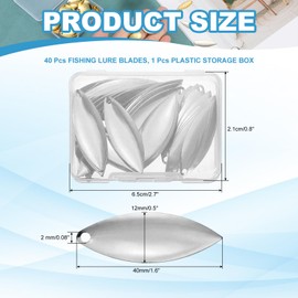 PATIKIL Fishing Lure Blades, 40 Pack 1.6" x 0.5" Fishing Spinner Baits Willowleaf Lure Spinner Making Part with Plastic Storage Box for Bait Accessories, Silver Tone