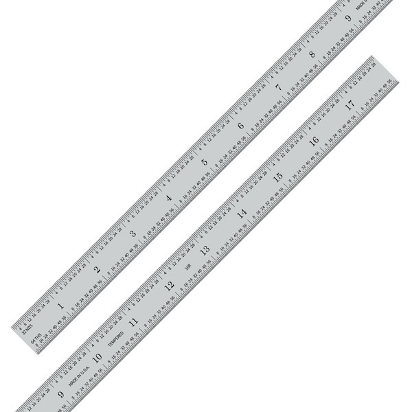 PEC Tools Flexible 18-inch Steel Ruler, High-Carbon Steel, 1/32“, 1/64”,