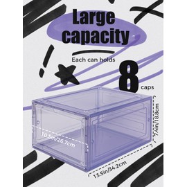 SCAVATA 6 Pack Hat Organizer Box, Stackable Clear Baseball Caps Holder Box Containers with Magnetic Door for Hats Snapback Cap Storag, Hat Rack Display Case, Holds 8 Hats Each (Purple)