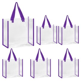 sourcing map 6 Pack Clear Tote Bags Bulk, 12" x 6" x 12" Reusable Clear Plastic Tote Bags with Handles PVC Stadium Approved Clear Bags Beach Bag Transparent for Work Stadium Events, Purple