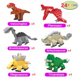 24 Packs Valentines Day Cards with Dinosaur Building Blocks, Valentines Dinosaur Toys Set for Kids Classroom Exchange Gifts, Valentine Party Favor, Valentine's Greeting Cards