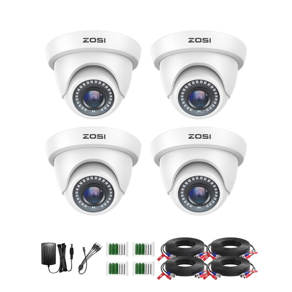 ZOSI 4 Pack 2.0MP HD 1080P Security Cameras Kit TVI/CVI/AHD Indoor Outdoor 80ft Day Night Vision CCTV Dome Home Cameras For 720P/1080N/1080P/5MP/4K HD-TVI AHD CVI Analog DVR Systems(White)