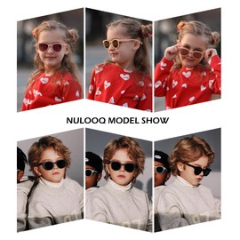 NULOOQ Kids Polarized Sunglasses for Boys Girls – TPEE Flexible Rubber Frame Beach Shades for Children Age 3-10 (Black/Green Mirrored)
