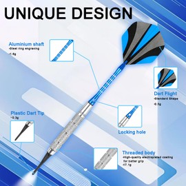 XWGKLN Soft tip Darts Set 17g - Professional Darts Plastic Tip with Brass Barrel Aluminum Shafts Soft Tips for Electronic Dartboard Professional Dart 3 Pcs