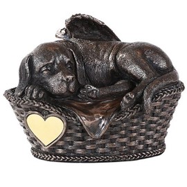 Pacific Giftware Pet Memorial Angel Dog Sleeping in Basket Cremation Urn Bronze Finish Bottom Load 45 Cubic Inch