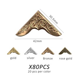 80 Pieces Flower-Shaped Corner Protectors, Flower-Shaped Corner Protectors, Jewelry Box Corners, Book Corner Protectors, Metal Book Corners, Suitable for Protecting Books (4 Colors)
